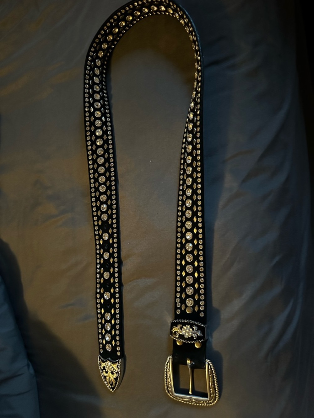 Black Studded Western Belt with Silver Hardware
